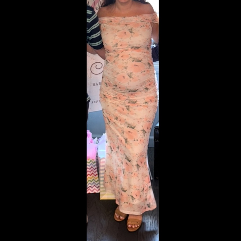 Floral Off-Shoulder Maxi Dress Baby Shower